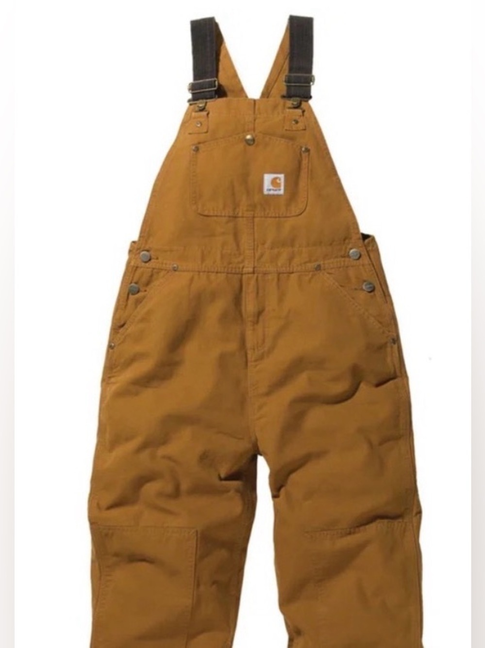 Carhartt Youth 16 Cropped Overalls Boot-Cut Hem Workwear Tan Double Knee Bibs